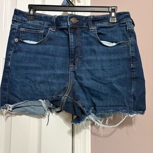 American Eagle Outfitters Dark Blue Frayed Jean Shorts